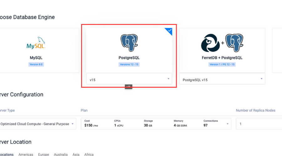 Vultr managed PostgreSQL selection